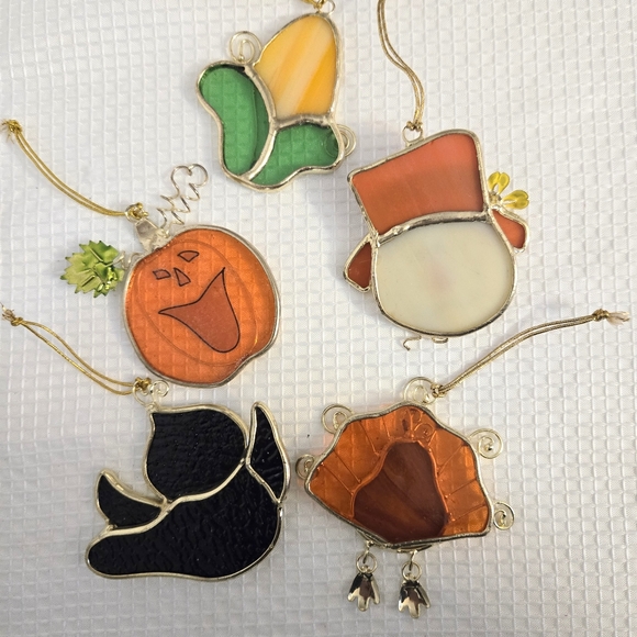 Fall Stained Glass Suncatchers Window Hanging Pumpkin Scarecrow Crow Turkey - Picture 2 of 8